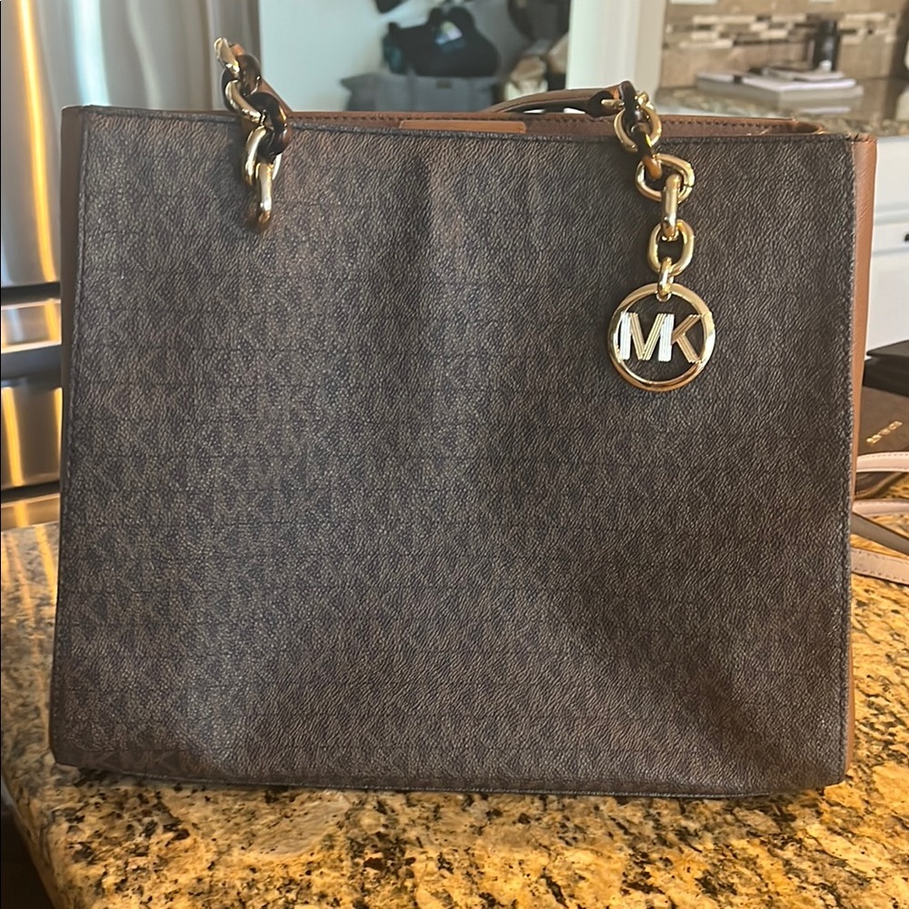 Michael Kors Brown Monogram Tote with Gold Hardware